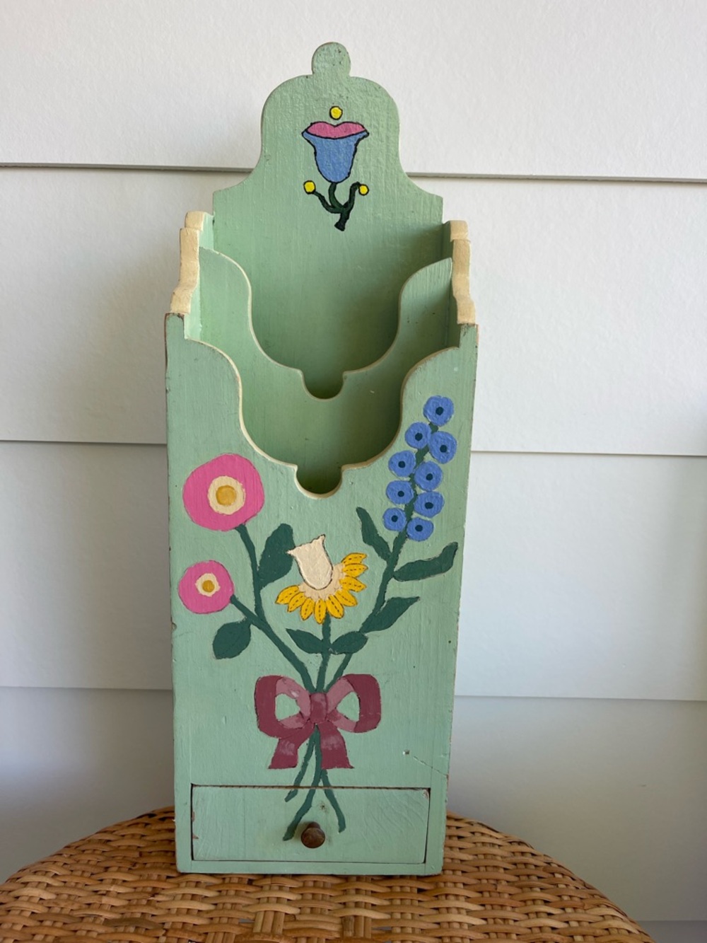 Vintage wall letter holder with drawer